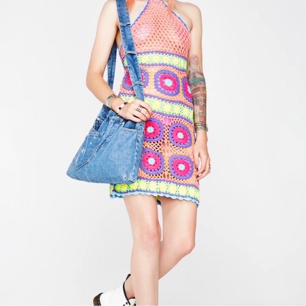 Current Mood at Dolls Kill Free Your Mind Crochet Halter Mini Dress Small - Picture 9 of 14